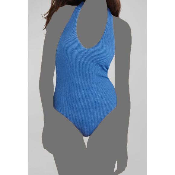 Veronica Beard Salis Ribbed One Piece Swimsuit Blue Size S New - Picture 2 of 5